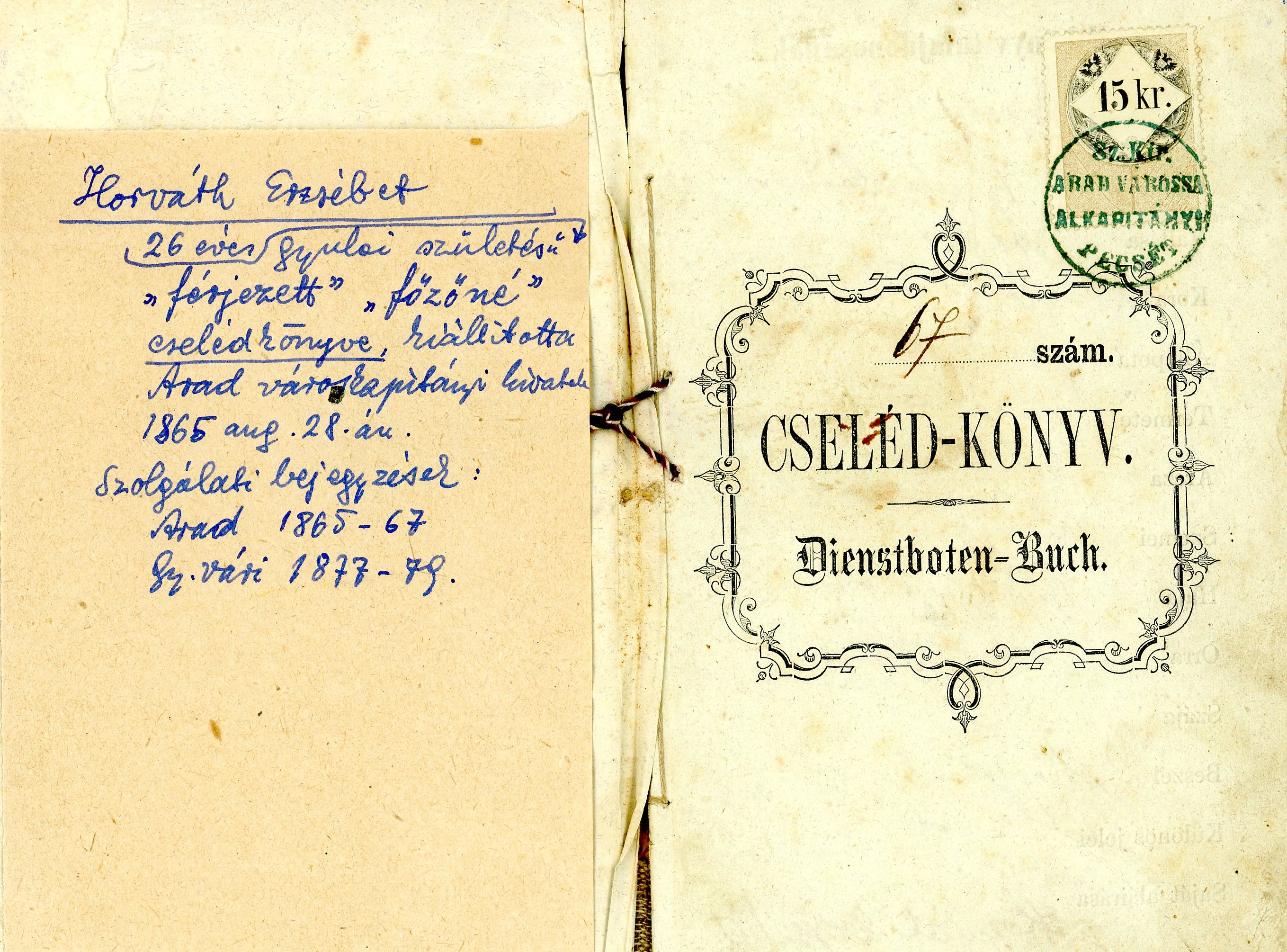 Cseléd-könyv, nyomtatott, kiállítva (Erkel Ferenc Múzeum CC BY-NC-SA)