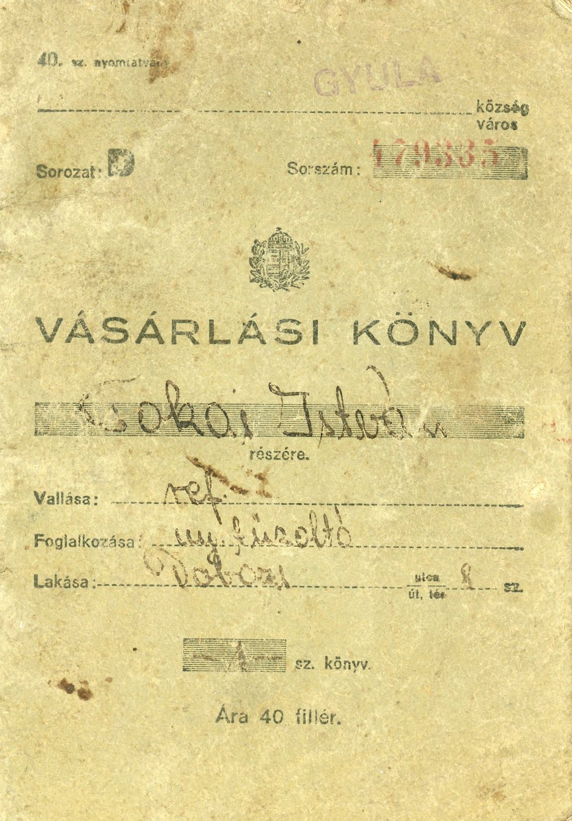 Vásárlási könyv, nyomtatott, kiállítva (Erkel Ferenc Múzeum CC BY-NC-SA)