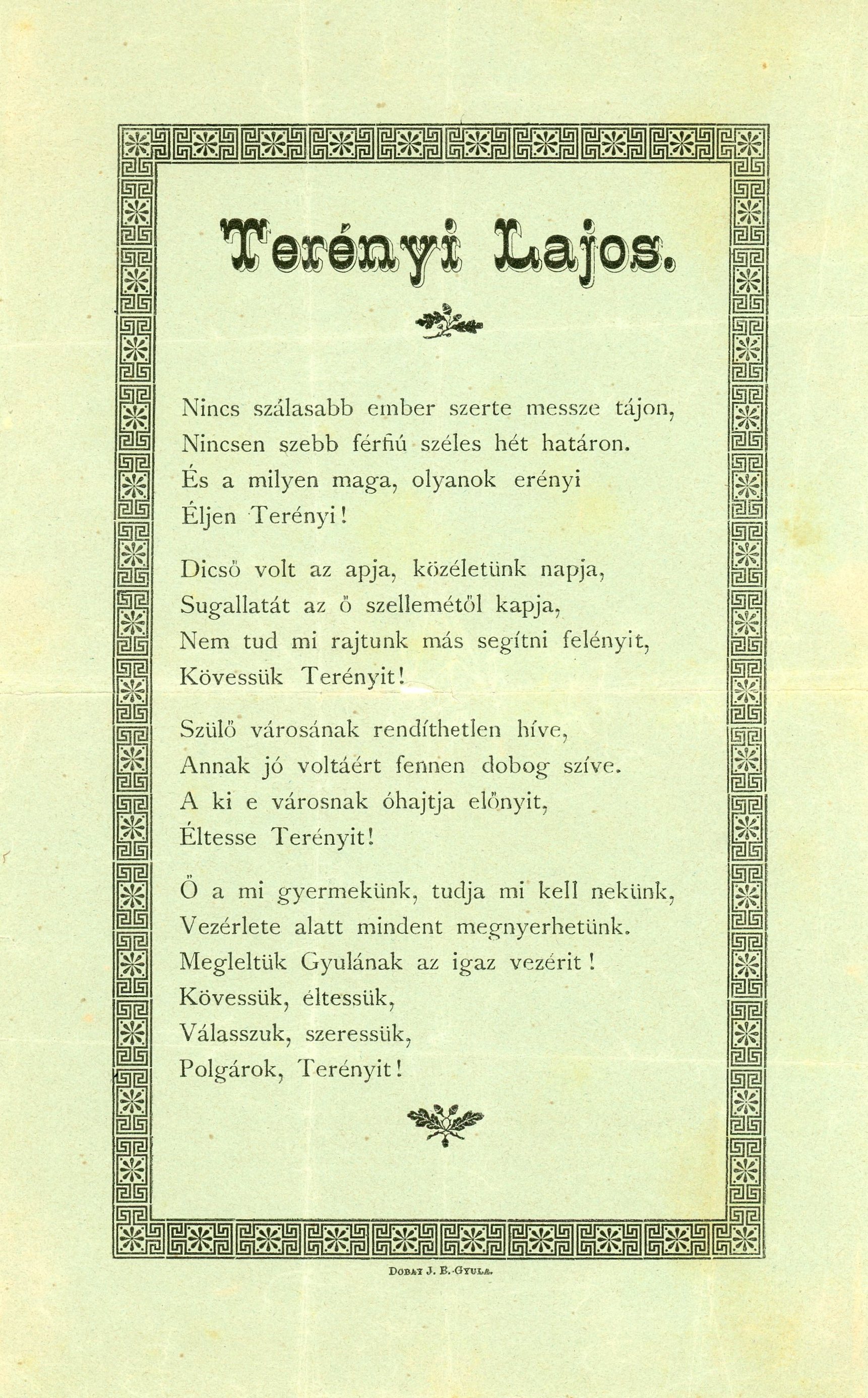 Röplap, nyomtatott, zöld papíron (Erkel Ferenc Múzeum CC BY-NC-SA)