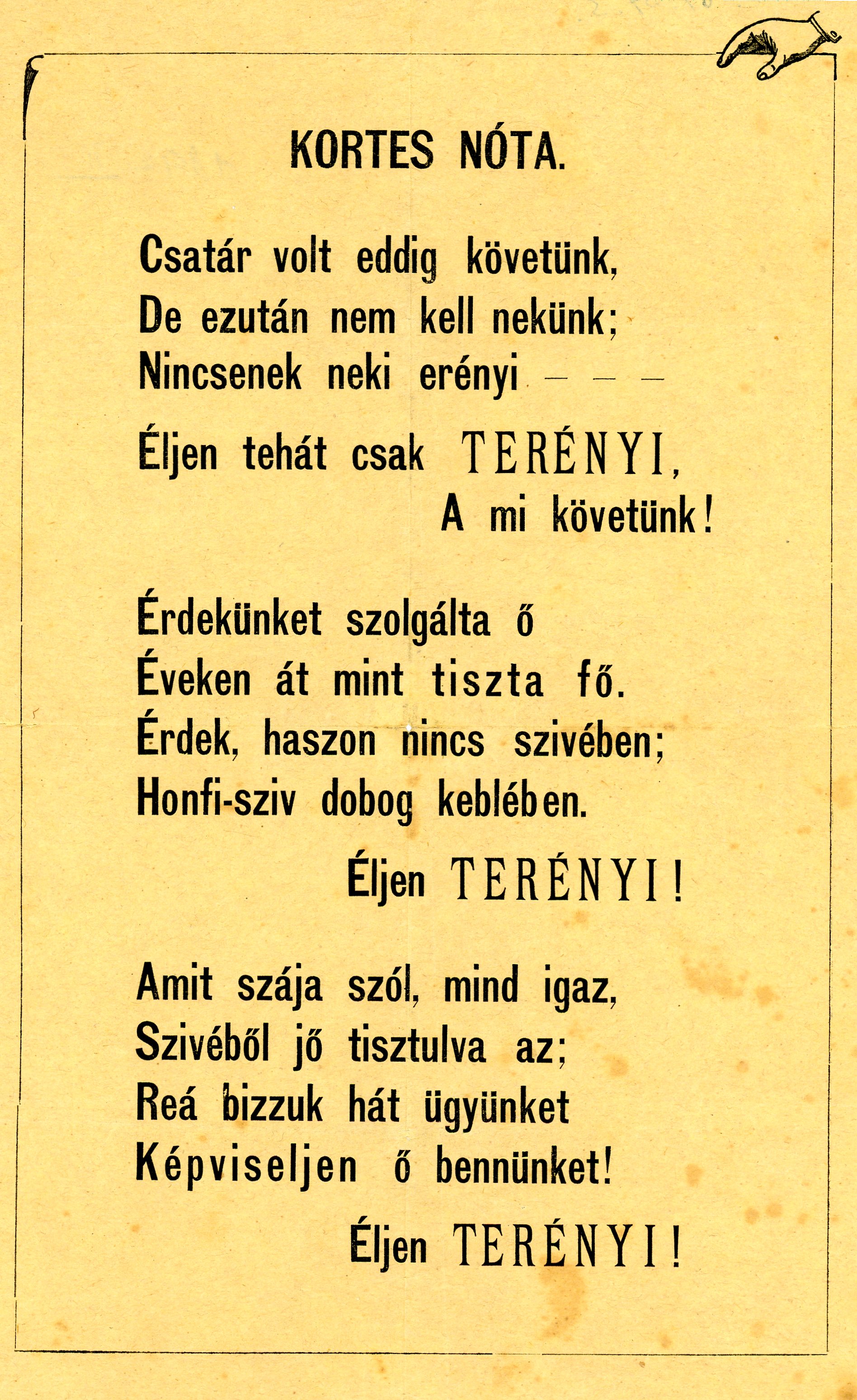 Röplap, nyomtatott, sárga papíron (Erkel Ferenc Múzeum CC BY-NC-SA)