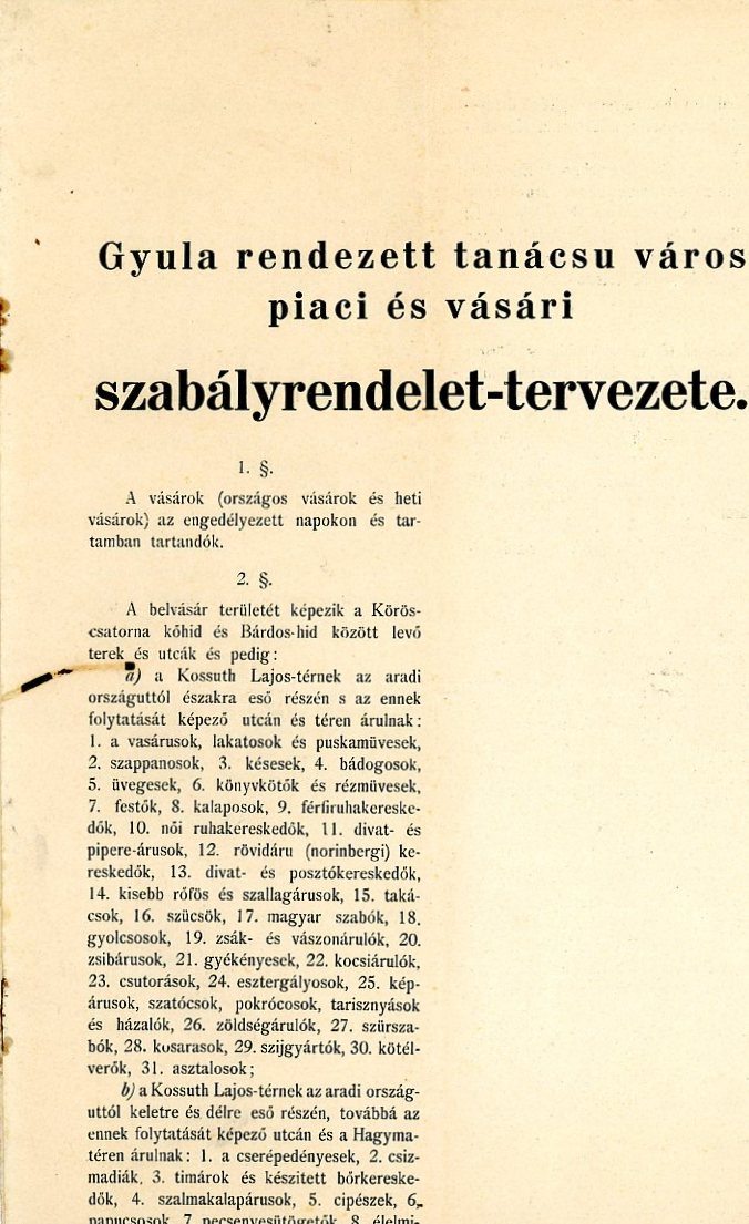 Szabályrendelet-tervezet, nyomtatott, fűzött (Erkel Ferenc Múzeum CC BY-NC-SA)
