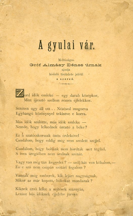 Verses krónika agyulai várról nyomtatott brosura (Erkel Ferenc Múzeum CC BY-NC-SA)