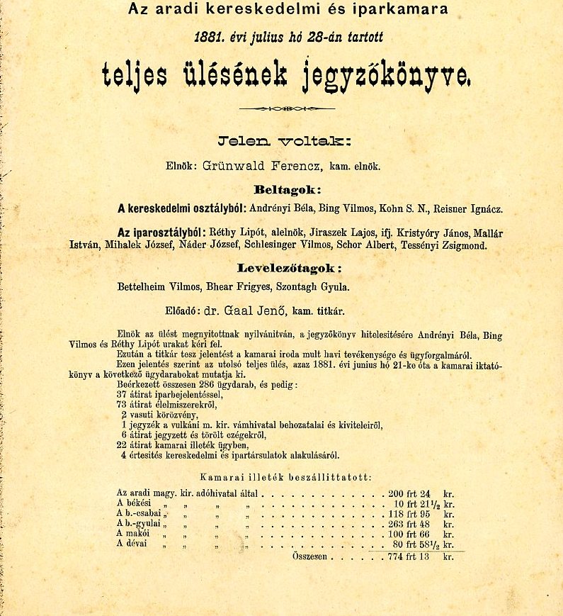 Kereskedelmi és Iparkamara Jegyzőkönyve nyomtatott, fűzött (Erkel Ferenc Múzeum CC BY-NC-SA)