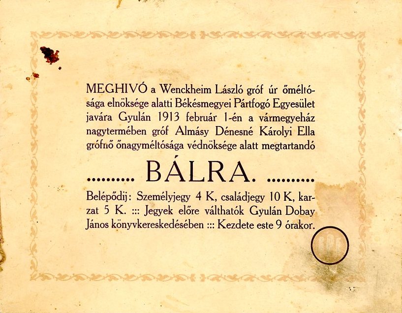 Báli meghívó nyomtatott, fűzött (Erkel Ferenc Múzeum CC BY-NC-SA)