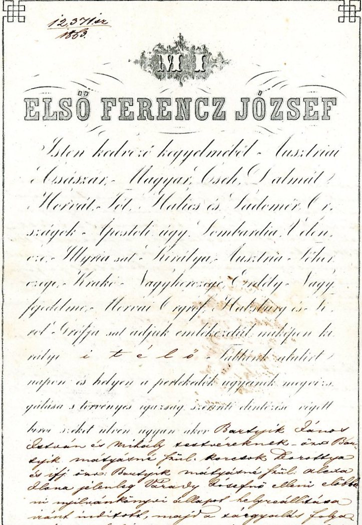 Királyi Ítélőtábla végzése sokszorosított, kézírásos, hiteles (Erkel Ferenc Múzeum CC BY-NC-SA)