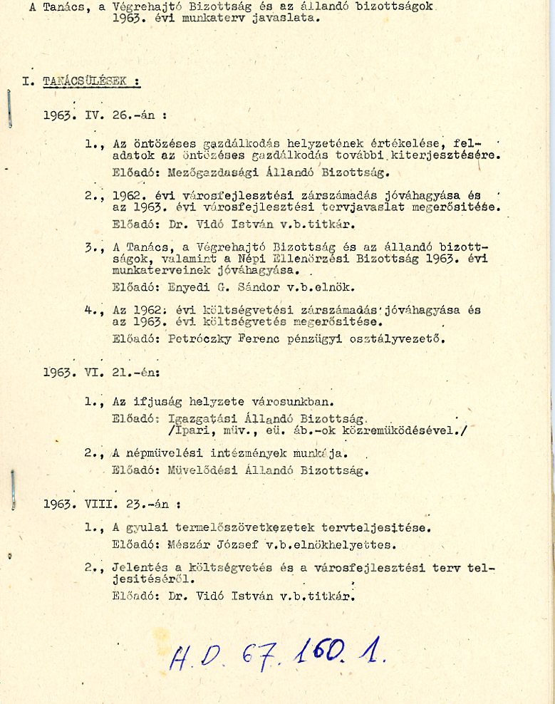 Állandó Bizottságok 1963.évi munkaterve összefűzött stencil (Erkel Ferenc Múzeum CC BY-NC-SA)