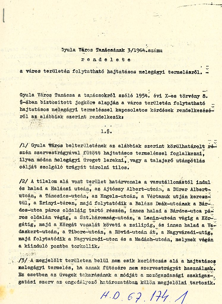 3/1963 számú rendelet a melegágyi termelésről. Összefűzött stencil lap (Erkel Ferenc Múzeum CC BY-NC-SA)