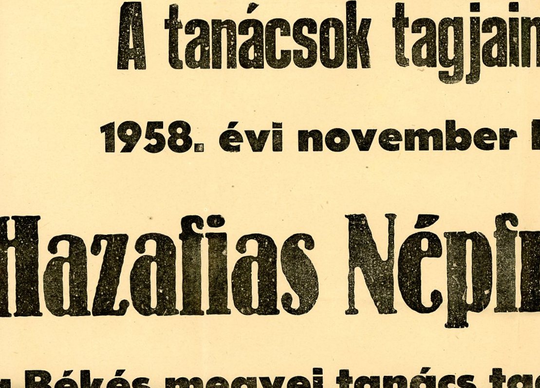 Plakát: Békés megye tanácstag jelöltjei nyomtatott (Erkel Ferenc Múzeum CC BY-NC-SA)