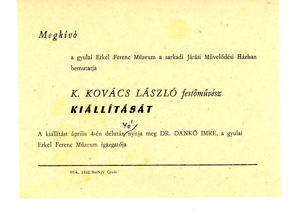 Meghívó nyomtatott, papír (Erkel Ferenc Múzeum CC BY-NC-SA)