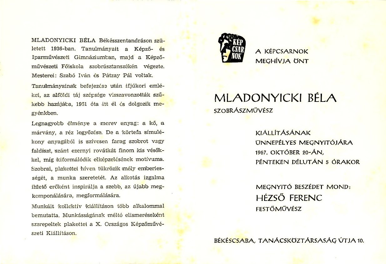 Meghívó nyomtatott, karton, kettéhajtott (Erkel Ferenc Múzeum CC BY-NC-SA)