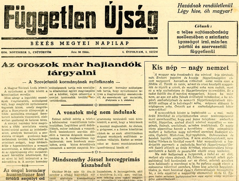 Újság: Független újság (Erkel Ferenc Múzeum CC BY-NC-SA)