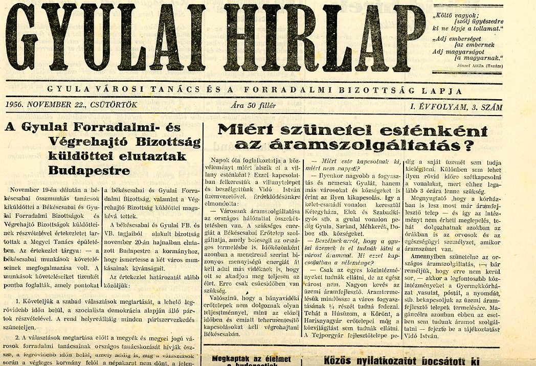 Újság: Gyulai Hírlap (Erkel Ferenc Múzeum CC BY-NC-SA)