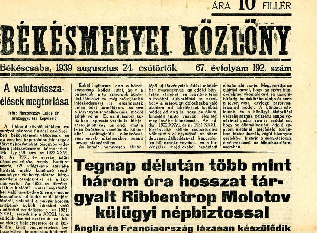 Újság: Békésmegyei Közlöny (Erkel Ferenc Múzeum CC BY-NC-SA)
