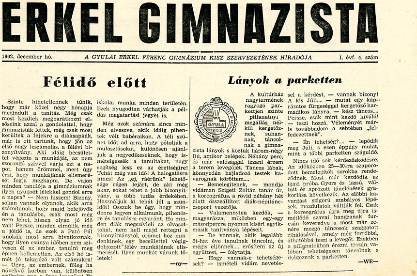 Iskolai időszaki lap: Erkel Gimnazista (Erkel Ferenc Múzeum CC BY-NC-SA)