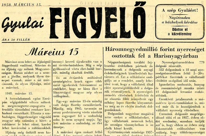 Időszaki Újság: Gyulai Figyelő (Erkel Ferenc Múzeum CC BY-NC-SA)