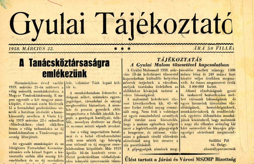Időszaki Újság: Gyulai Tájékoztató (Erkel Ferenc Múzeum CC BY-NC-SA)