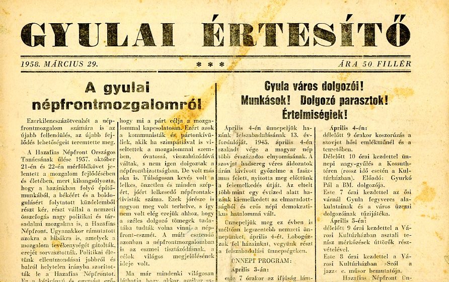 Időszaki Újság: Gyulai Értesítő (Erkel Ferenc Múzeum CC BY-NC-SA)