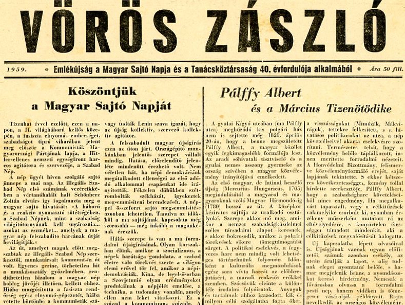 Időszaki Újság: Vörös Zászló (Erkel Ferenc Múzeum CC BY-NC-SA)