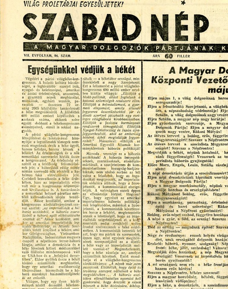 Napilap: Szabad Nép (Erkel Ferenc Múzeum CC BY-NC-SA)