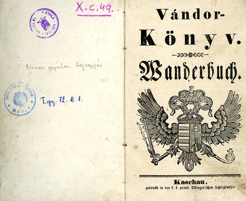 Vándorlókönyv (Erkel Ferenc Múzeum CC BY-NC-SA)