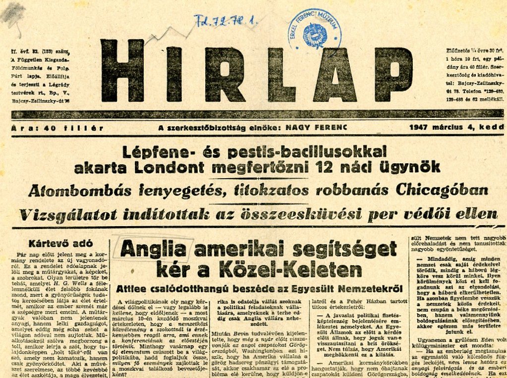 Újság : Hírlap (Erkel Ferenc Múzeum CC BY-NC-SA)