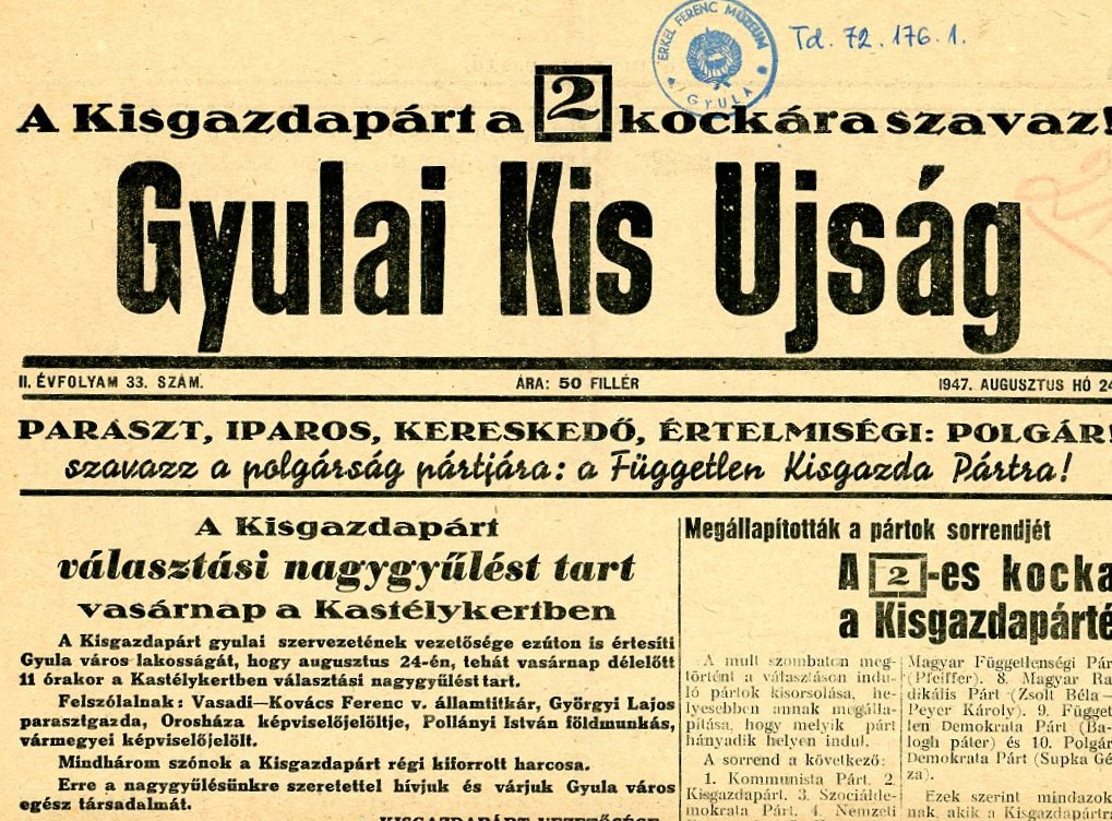 Újság : Gyulai kis Újság (Erkel Ferenc Múzeum CC BY-NC-SA)