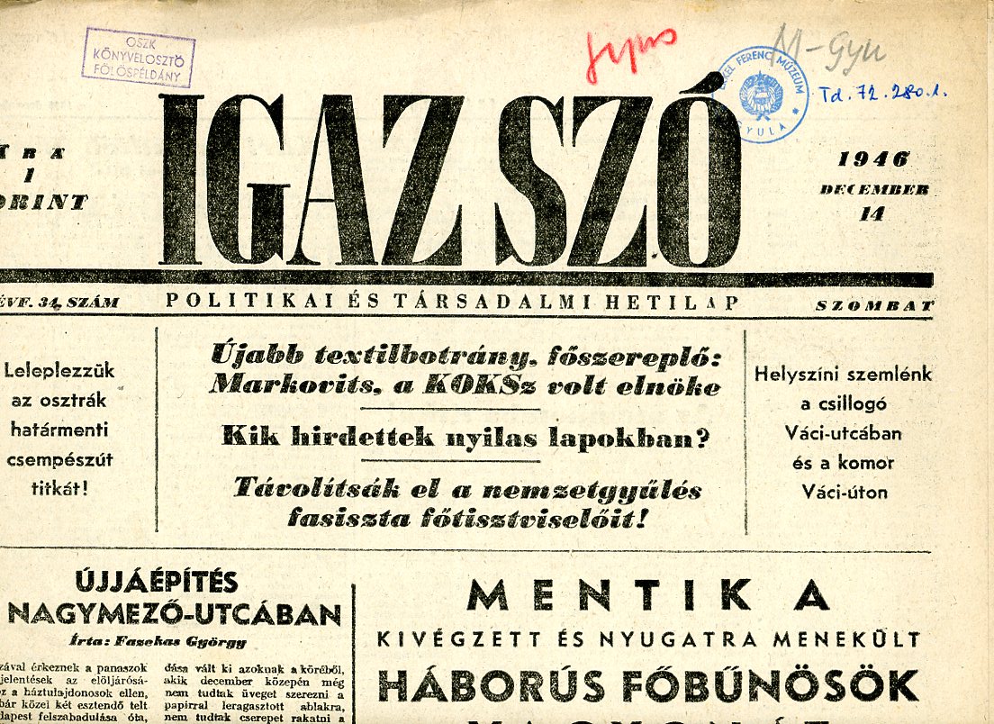 Újság : Igaz szó (Erkel Ferenc Múzeum CC BY-NC-SA)
