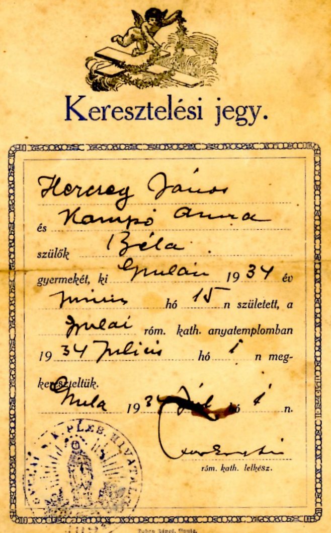 Keresztelési jegy (Erkel Ferenc Múzeum CC BY-NC-SA)