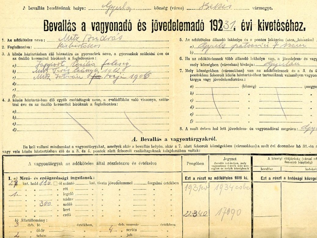Adózási ívek (Erkel Ferenc Múzeum CC BY-NC-SA)