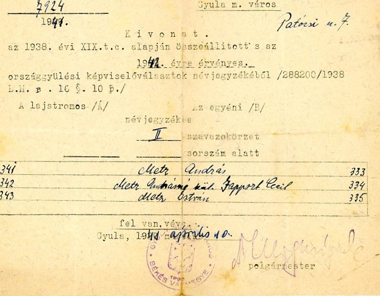 Országgyűlési képviselőválasztási papír (Erkel Ferenc Múzeum CC BY-NC-SA)