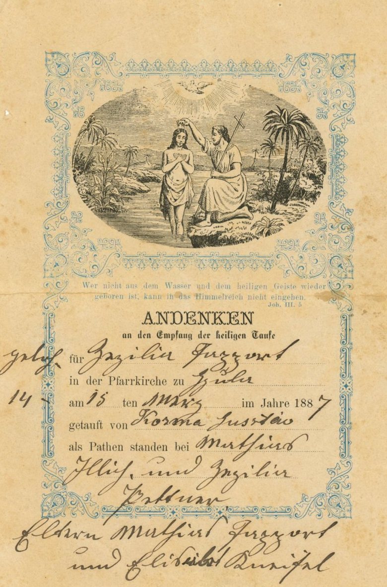 Keesztelési jegy (Erkel Ferenc Múzeum CC BY-NC-SA)