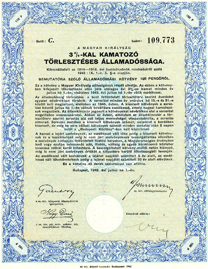 Államadóssági kötvény (Erkel Ferenc Múzeum CC BY-NC-SA)