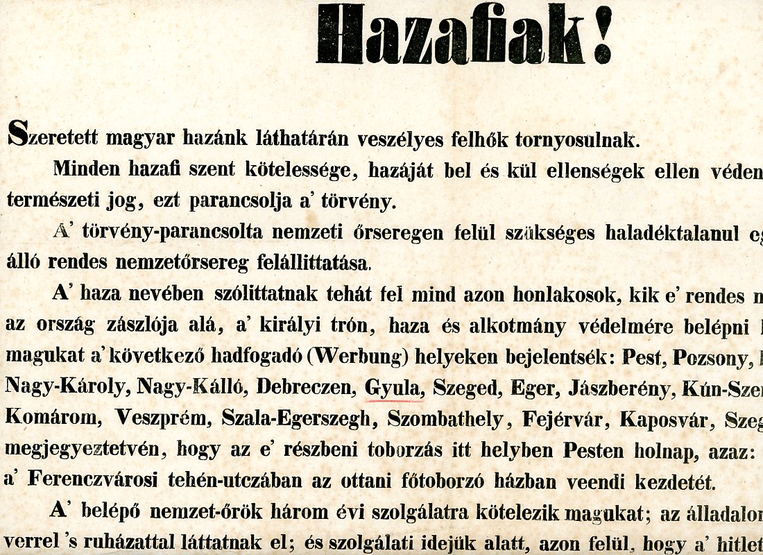 Felhívás - falragasz (Erkel Ferenc Múzeum CC BY-NC-SA)