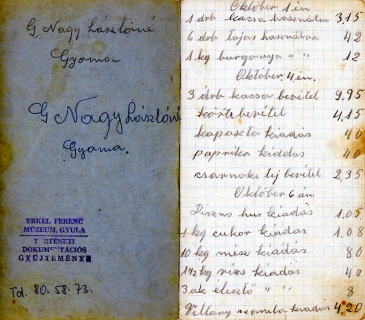 Háztartási napló (Erkel Ferenc Múzeum CC BY-NC-SA)