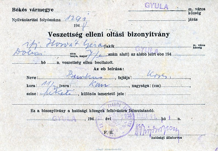 Eboltási bizonyítvány (Erkel Ferenc Múzeum CC BY-NC-SA)