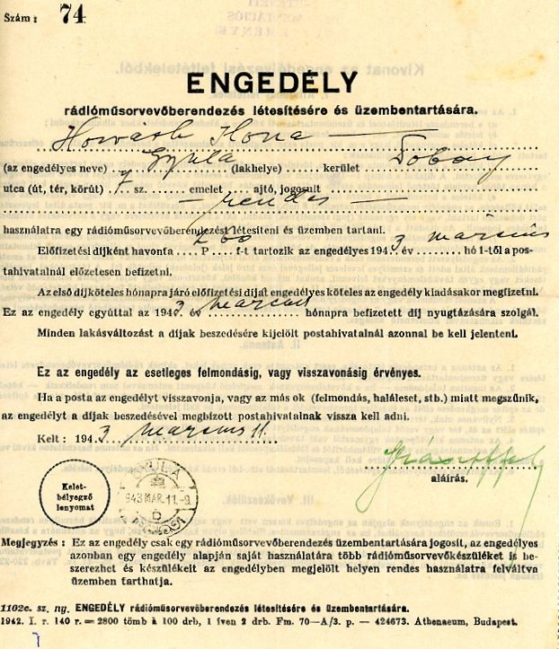 Engedély (Erkel Ferenc Múzeum CC BY-NC-SA)