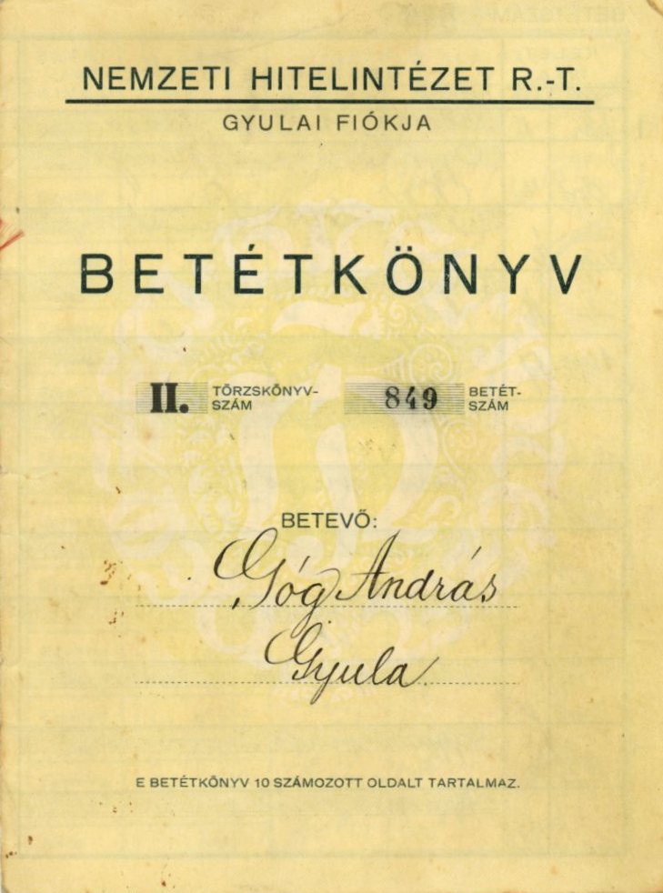 Betétkönyv (Erkel Ferenc Múzeum CC BY-NC-SA)