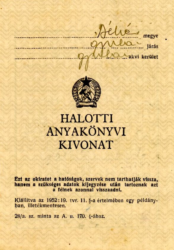 Halotti Anyk. K. (Erkel Ferenc Múzeum CC BY-NC-SA)