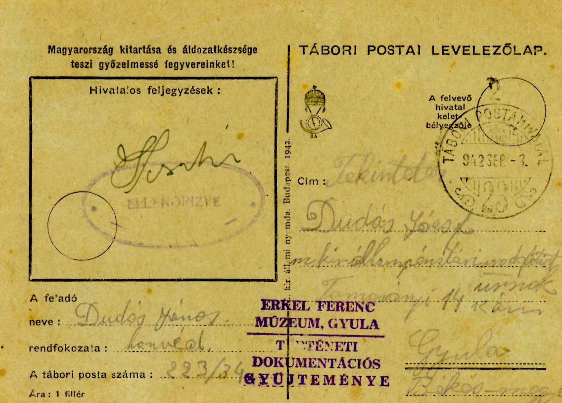 Tábori postai lap (Erkel Ferenc Múzeum CC BY-NC-SA)