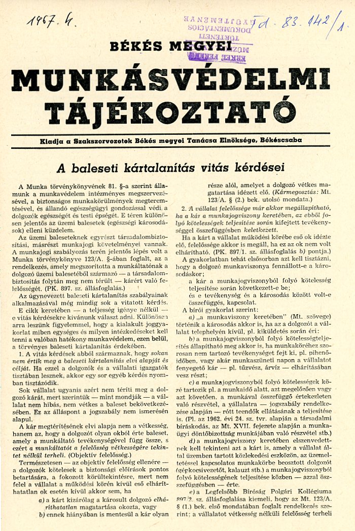 Munkásvédelmi tájékoztató (Erkel Ferenc Múzeum CC BY-NC-SA)
