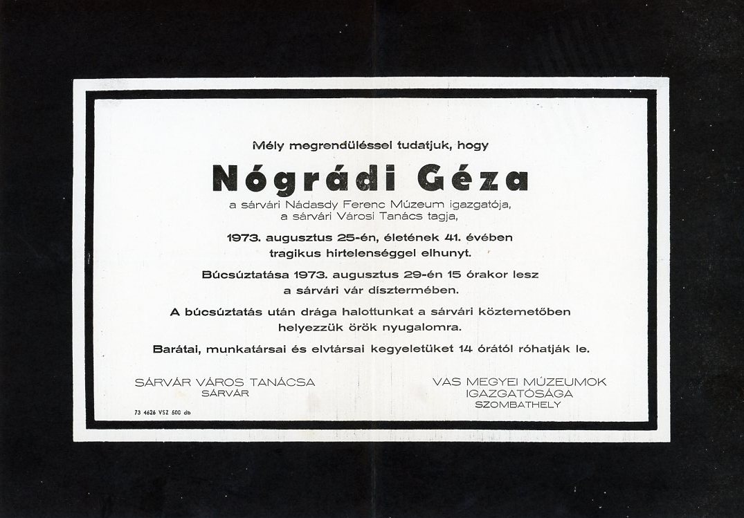 Gyászjelentés (Erkel Ferenc Múzeum CC BY-NC-SA)