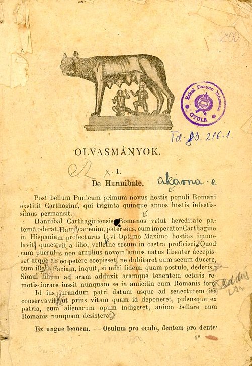 Latin olvasókönyv (Erkel Ferenc Múzeum CC BY-NC-SA)