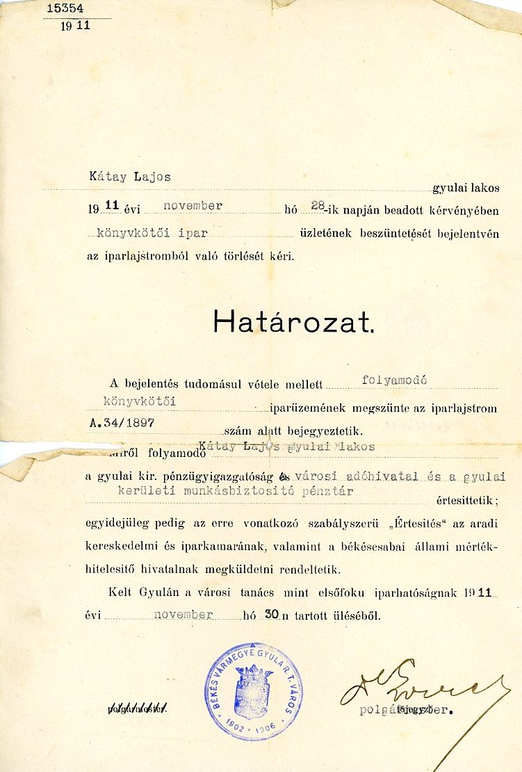 Határozat (Erkel Ferenc Múzeum CC BY-NC-SA)