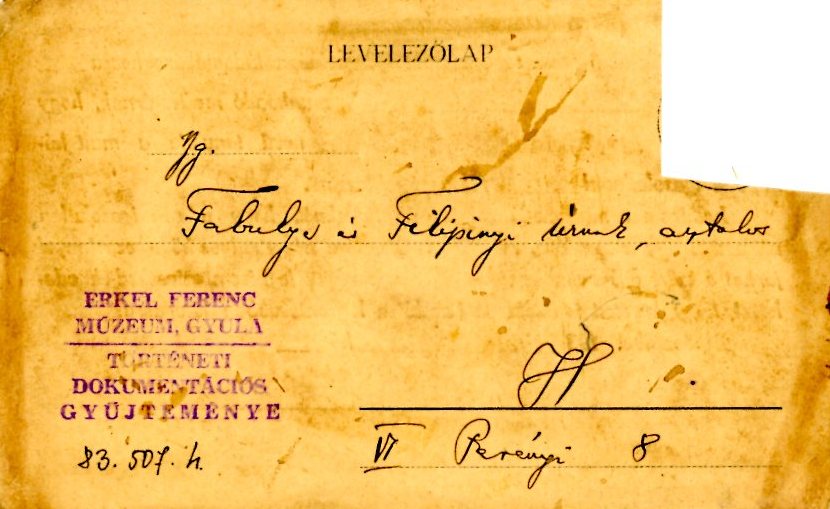 Levelezőlap- nyomtatvány (Erkel Ferenc Múzeum CC BY-NC-SA)