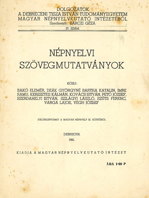 Népnyelvi szövegtanulmányok (Erkel Ferenc Múzeum CC BY-NC-SA)
