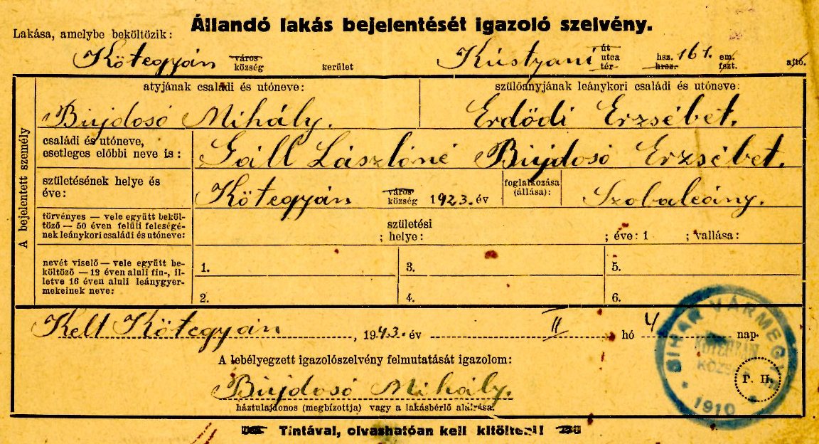 Lakás bejelentés (Erkel Ferenc Múzeum CC BY-NC-SA)