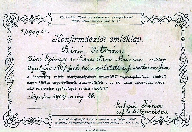 Konfirmációs emléklap (Erkel Ferenc Múzeum CC BY-NC-SA)