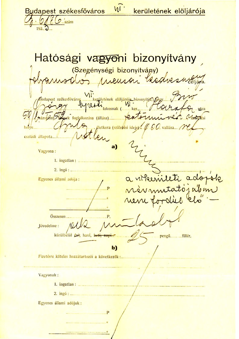 Hatósági bizonyítvány (Erkel Ferenc Múzeum CC BY-NC-SA)