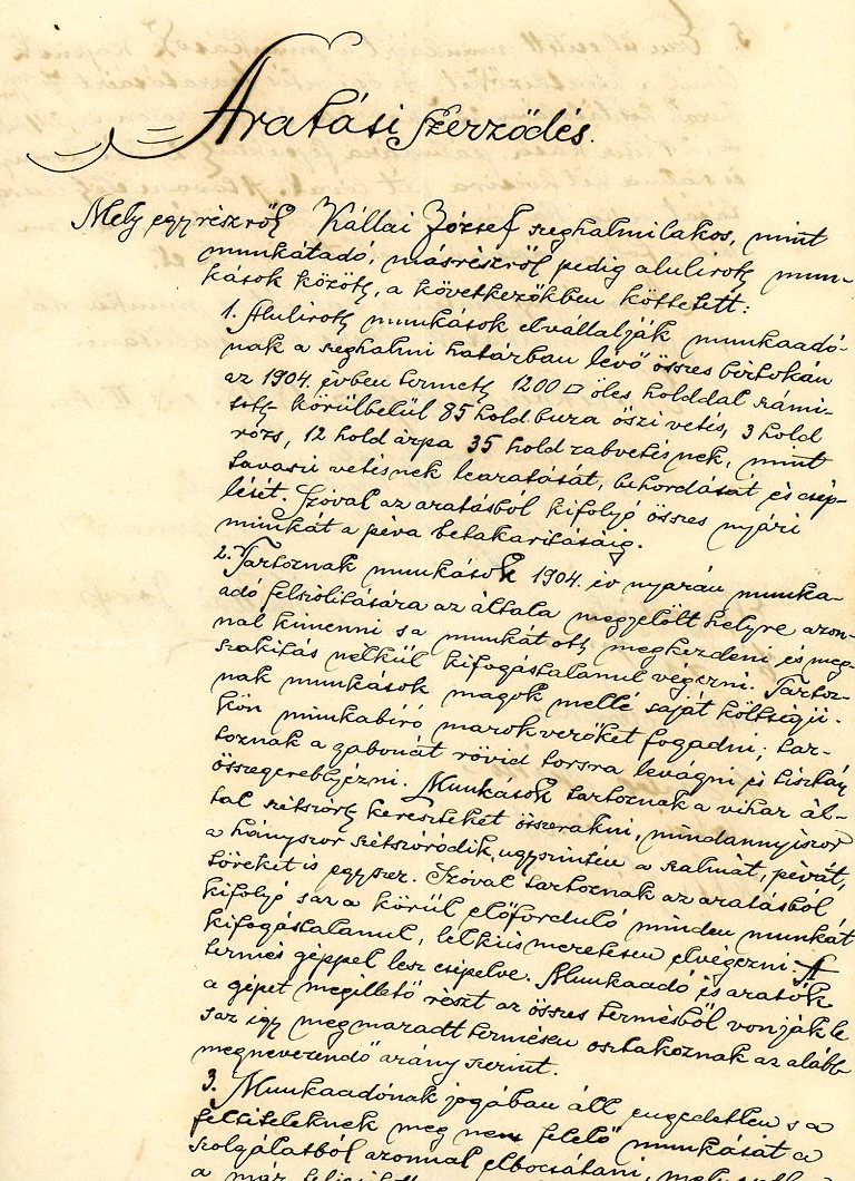 Aratási szerződés (Erkel Ferenc Múzeum CC BY-NC-SA)