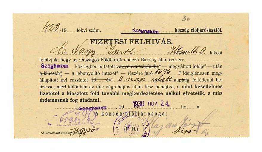 Fizetési felhívás (Erkel Ferenc Múzeum CC BY-NC-SA)